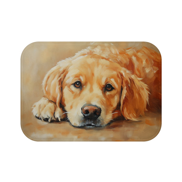 "Golden Retriever Pup Bath Mat: A Luxurious Addition to Your Bath"