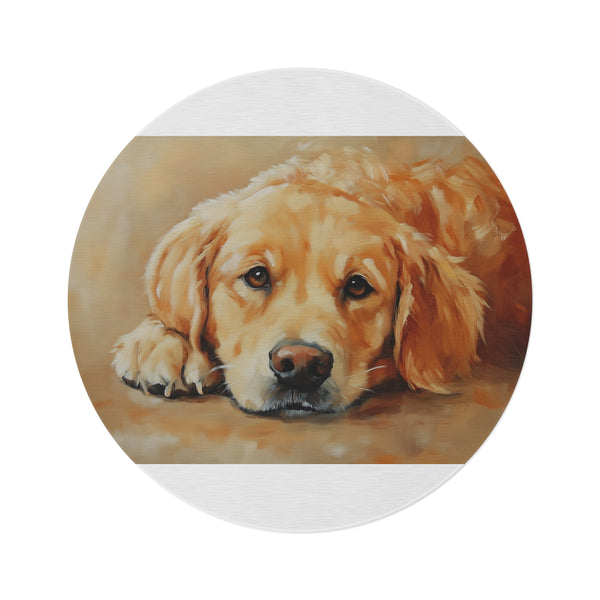 "Golden Retriever Round Rug: Cute Dog Painting"