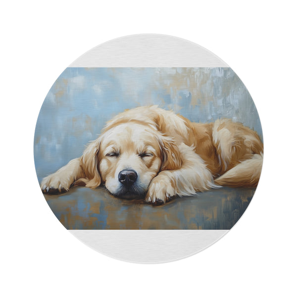 "Golden Retriever Round Rug: Perfect Pup Painting"