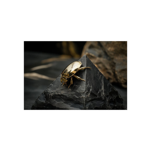 Golden Scarab Obsidian Pyramid Art