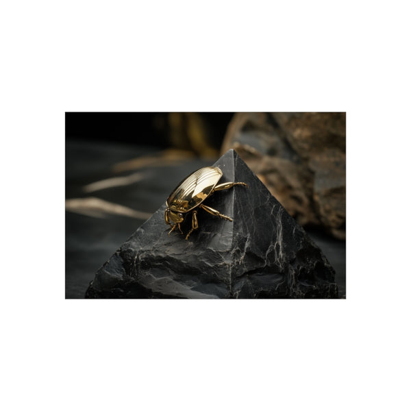 Golden Scarab Obsidian Pyramid Art