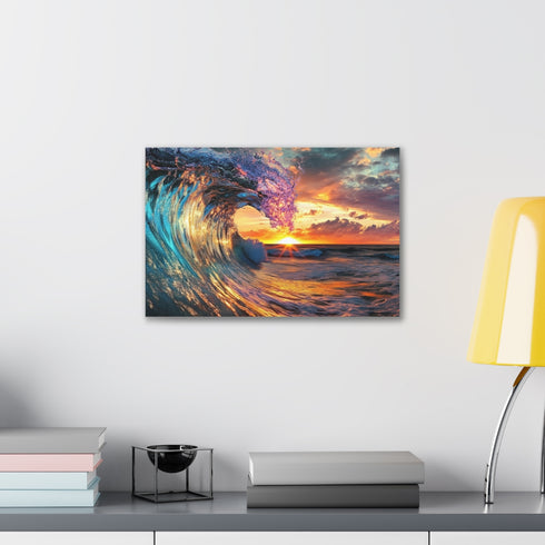 Golden Waves at Dusk Horizons Canvas Print, Tranquil Sunset Seascape