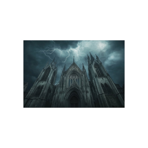 Gothic Cathedral Captured During Thunderstorm