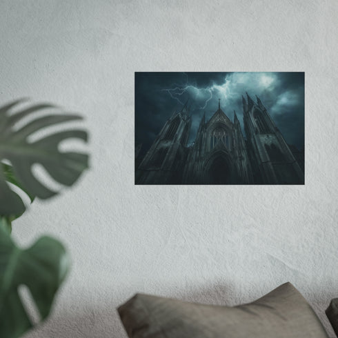 Gothic Cathedral Captured During Thunderstorm