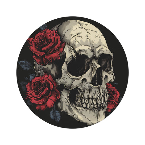 "Gothic Skull & Rose Round Rug"