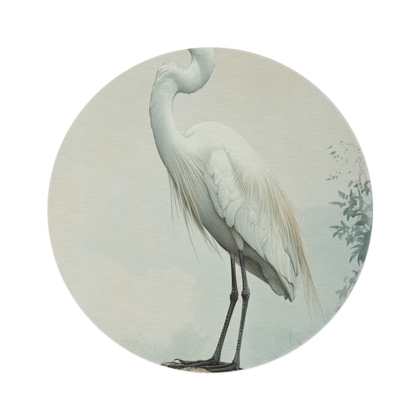 "Graceful Heron Round Rug: A Symbol of Elegance"