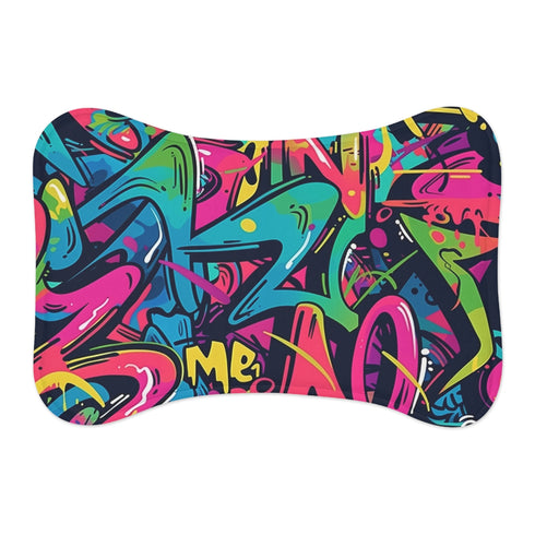 "Graffiti Neon Pet Mat: Vibrant Urban Style"