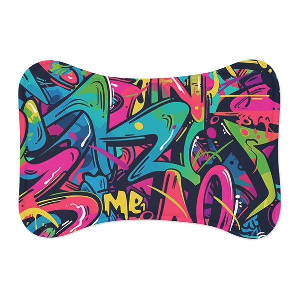 "Graffiti Neon Pet Mat: Vibrant Urban Style"