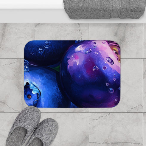 Graffiti Style of Blueberries Vibr Luxury Memory Foam Bath Mat - Bathroom Lifestyle View