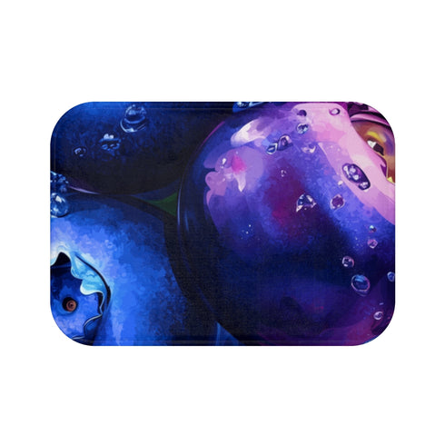 Graffiti Style of Blueberries Vibr Luxury Memory Foam Bath Mat - Top View