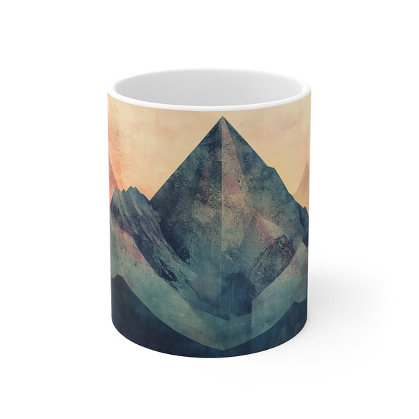 "Grunge Abstract Mountain Mug: Aesthetic Artistry"