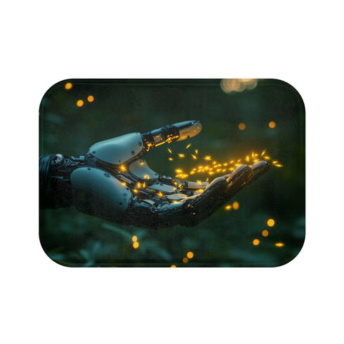 "Grungy Cyborg Hand Fireflies Bath Mat"