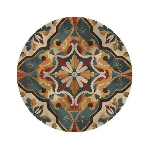 "Handcrafted Tile-Inspired Round Rug"