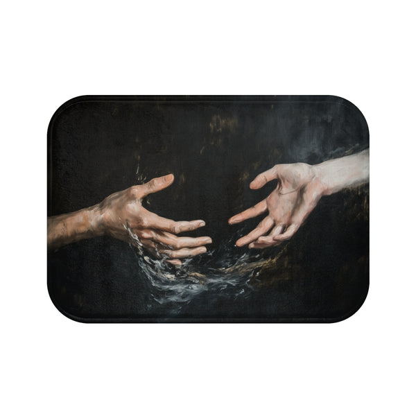 Hands Reaching Out from a Dark Void Representing Th — 61×43 Memory Foam Bath Mat — Top-Down Velvet Microfibre Artwork View