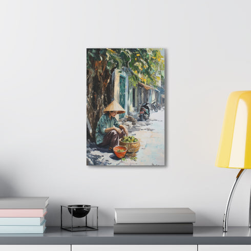 Charming Hanoi cityscape canvas wall art in 18x12 size.
