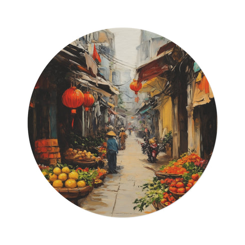 "Hanoi Hand-Painted Round Rug"