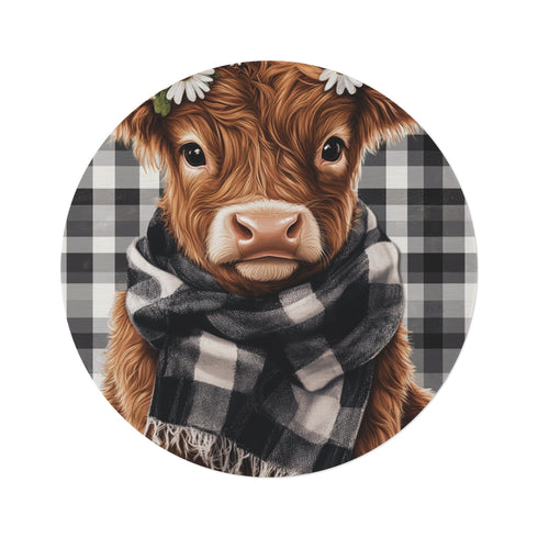 "Highland Cow Daisy Round Rug"