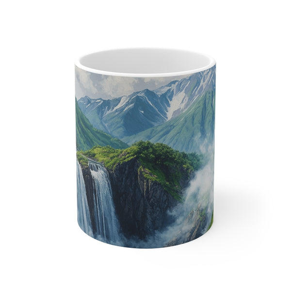 "Hokkaido Waterfall Coffee Mug: Serene Japan Escape"