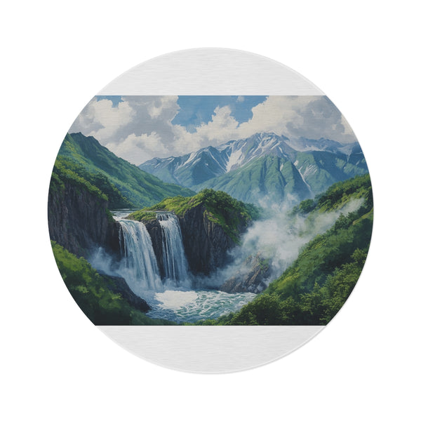 "Hokkaido Waterfall Round Rug: Nature-Inspired Elegance"