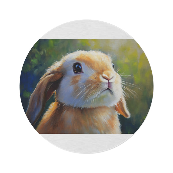 "Holland Lop Rabbit Round Rug: Charming Bunny Art"