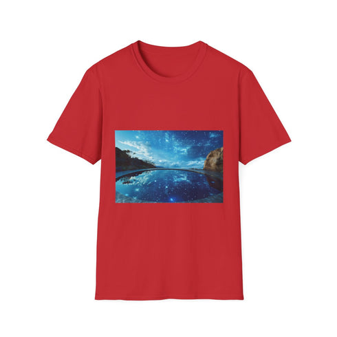 Infinity Pool with Celestial Reflection Graphic Unisex Softstyle T-Shirt - Red Variant
