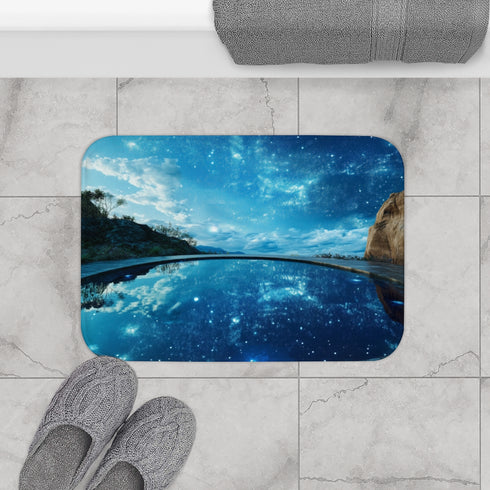 Infinity Pool with Celestial Reflection — Memory Foam Bath Mat — Modern Bathroom Floor Lifestyle View
