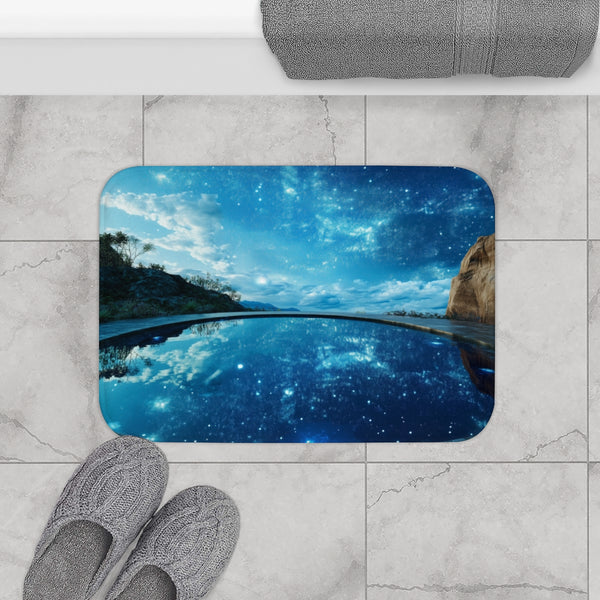 Infinity Pool with Celestial Reflection — Memory Foam Bath Mat — Modern Bathroom Floor Lifestyle View