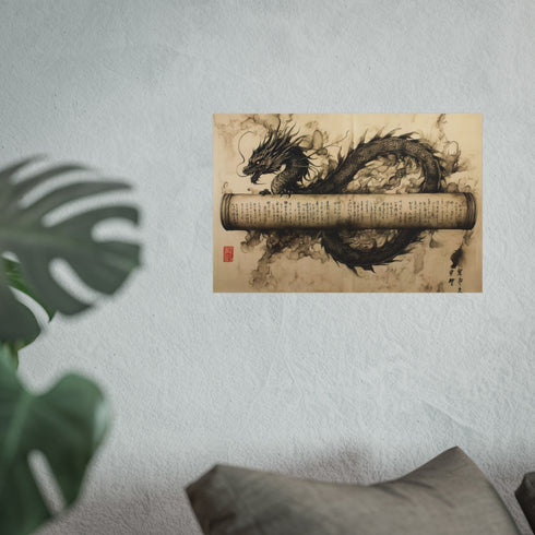 Ink Dragon Wrapping Ancient Scroll