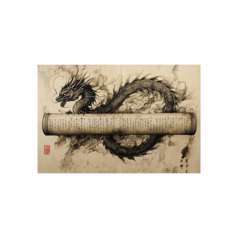 Ink Dragon Wrapping Ancient Scroll