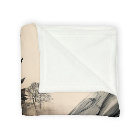Ink Ribbon Forming Temple Skyline Plush Fleece Throw Blanket