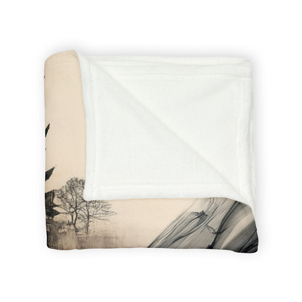 Ink Ribbon Forming Temple Skyline Plush Fleece Throw Blanket