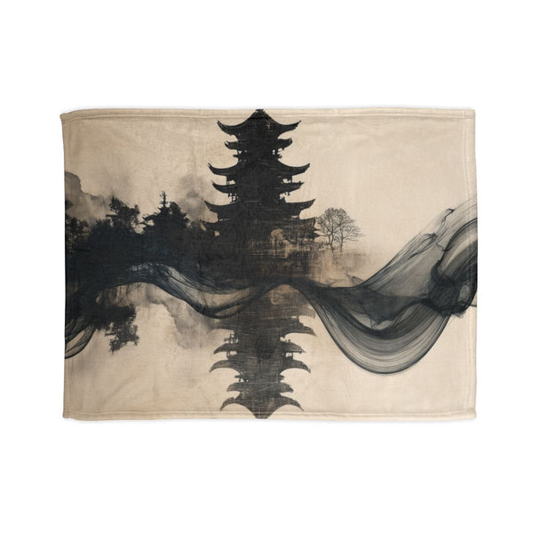 Ink Ribbon Forming Temple Skyline Plush Fleece Throw Blanket
