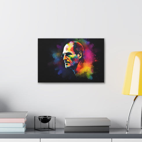 Steve Jobs tribute canvas print in vibrant neon watercolor.