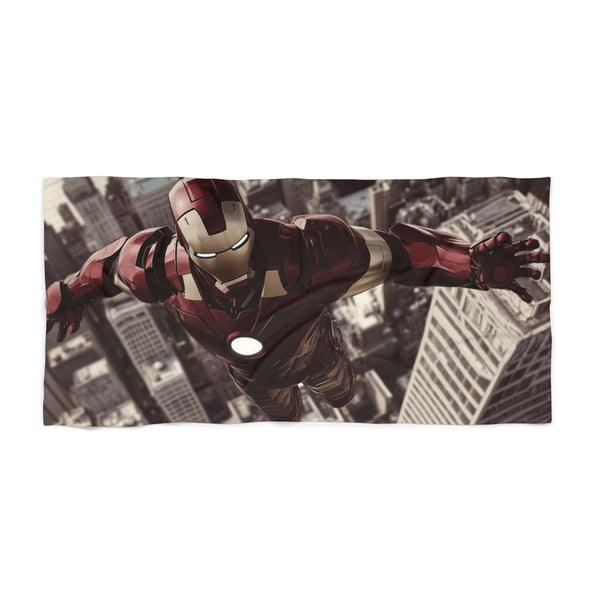 Iron Man Flying Stark Tower Beach Towel: Marvel at the Heroic View!