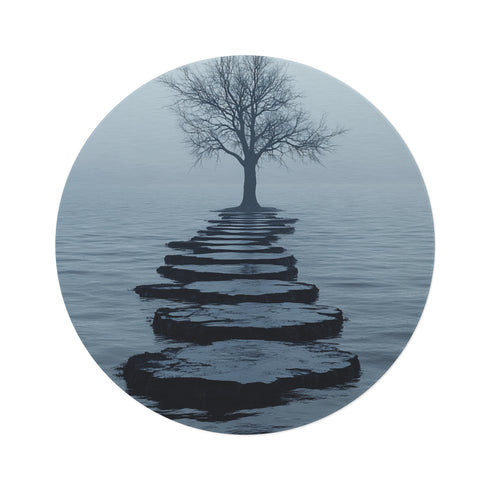 "Jadedove Round Rug: Unique Peninsula"