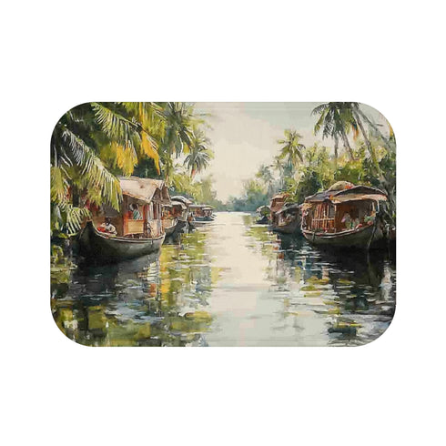 "Kerala Backwaters Bath Mat: Tranquil Maze Design"