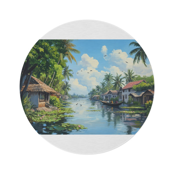 Kerala Backwaters Round Rug: Intricate Maze Design