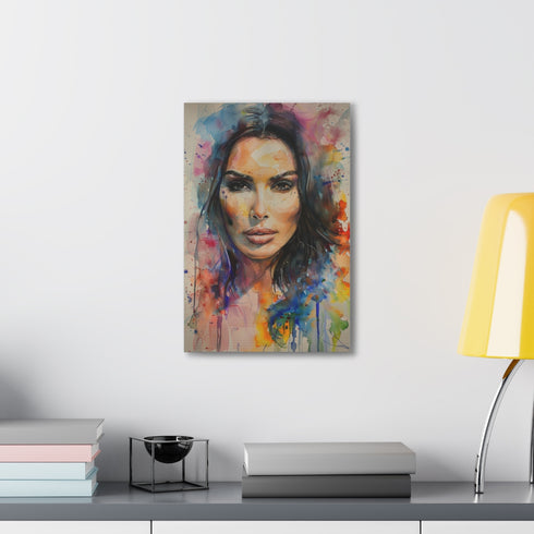 Kim Kardashian watercolor canvas print, Queen of Beauty, 18" x 12"