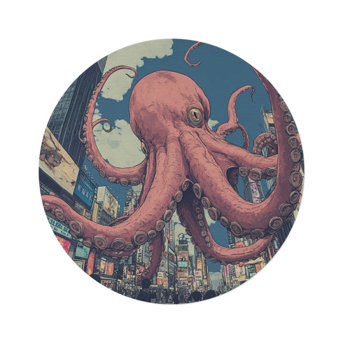 "Kraken Cephalopod Round Rug: Mythical Japanese Monster"