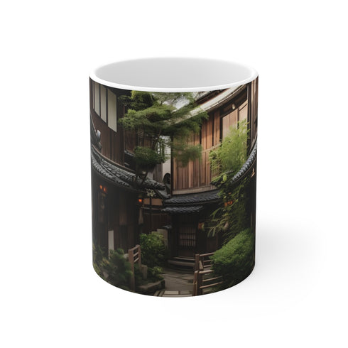"Kyoto Dreams: Traditional Wooden House Mug"