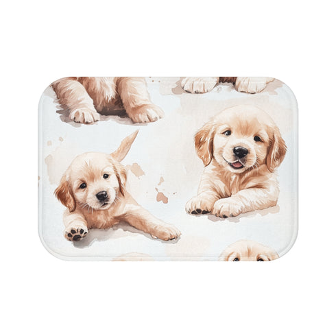 "Labrador Puppies Watercolor Bath Mat"