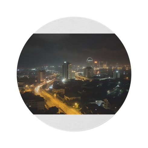 "Lagos Nights Round Rug: Urban Chic"