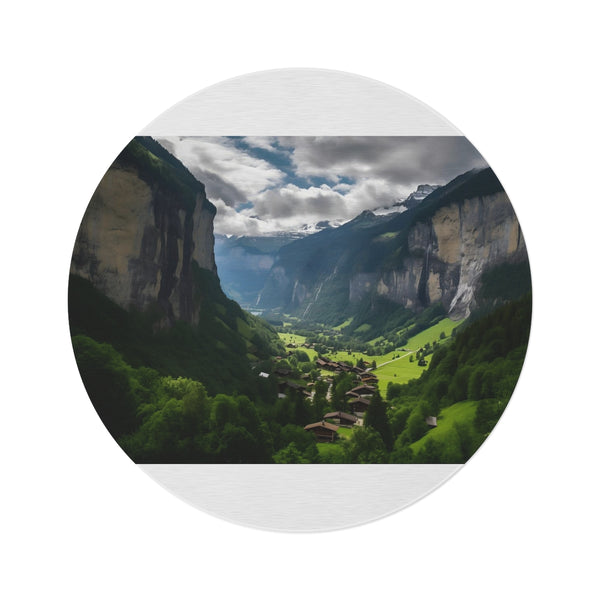 "Lauterbrunnen Valley Cliff Round Rug"