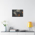 Lava Moth Resting on Burning Scroll — Stretched Canvas Wall Art — Living Room Wall Lifestyle View