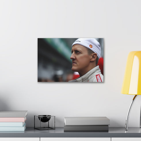 Legendary Michael Schumacher racing legacy canvas art print, hanging hardware included.