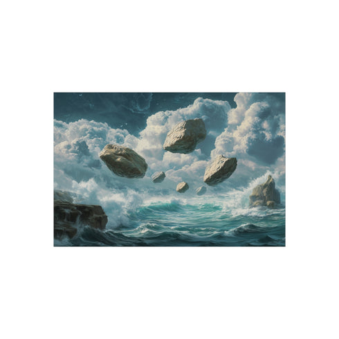 Levitating Rocks Over Stormy Ocean