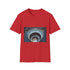 Library with Infinite Spiral Staircase Graphic Unisex Softstyle T-Shirt - Red Variant