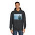 Lighthouse on Floating Rock Graphic Unisex College Hoodie - Lifestyle Model View