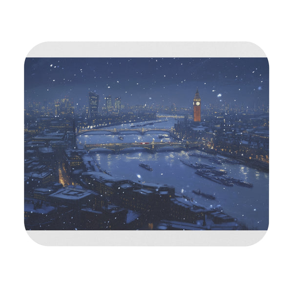 London Snow Night Mouse Pad Explore the city in a winter wonderland