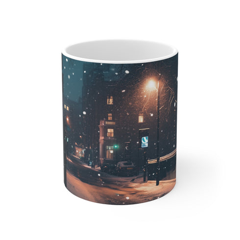 "London Snow Night Mug: Cozy Winter Wonderland"